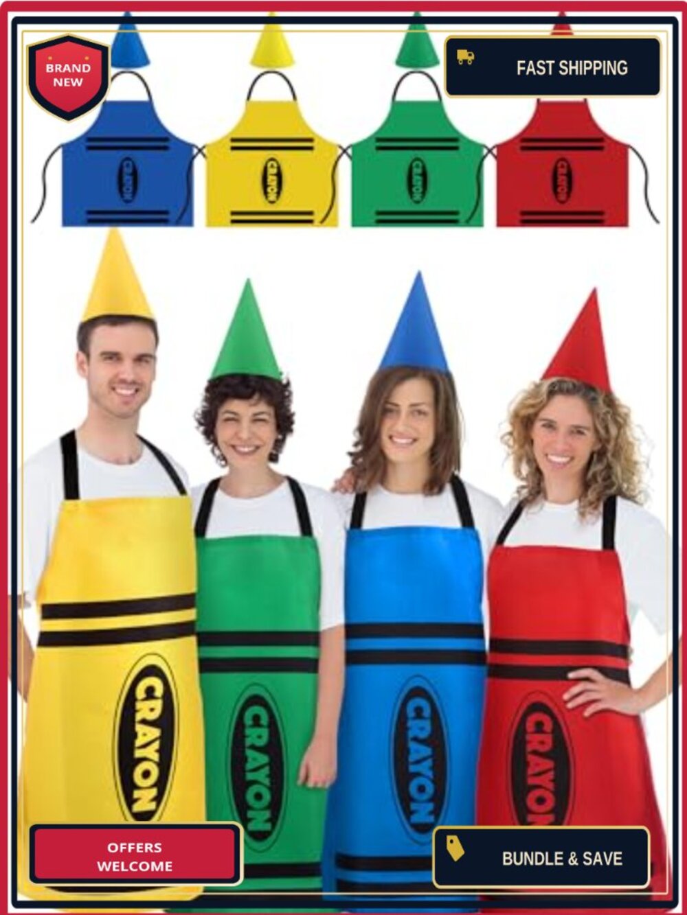 4 Set Halloween Crayon Costume Aprons & Cone Hats Felt Adult